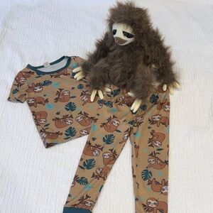 SHEIN  Kids Pajama Set - Tan and Green Sloth Design with Plush toy sloth